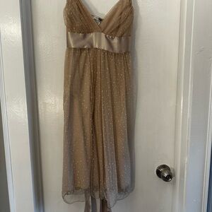Necessary Objects Taupe Champagne Beaded V-Neck Dress